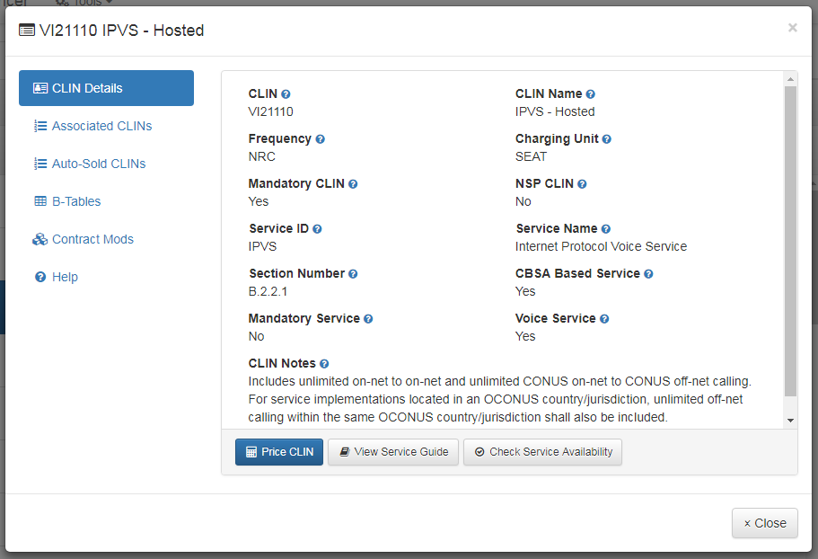 CLIN Details Dialog