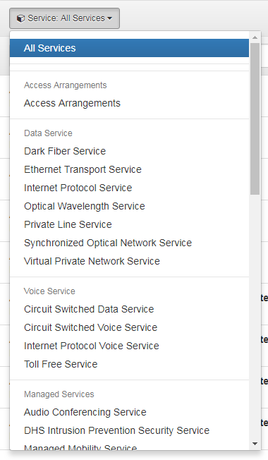 CLIN List: Services Menu