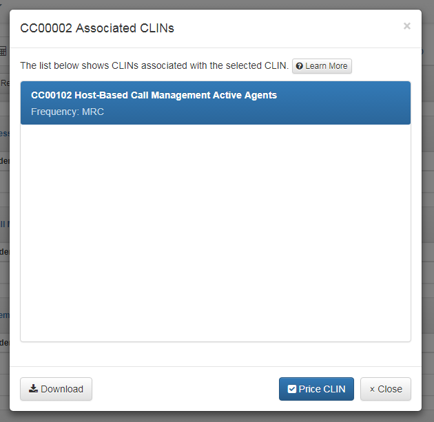 Associated CLINs Dialog