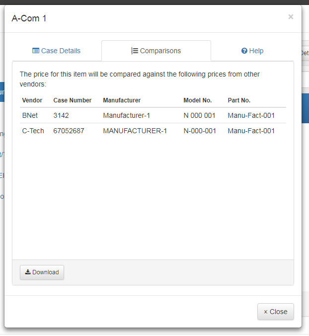 Case Details Dialog: Comparison Tab