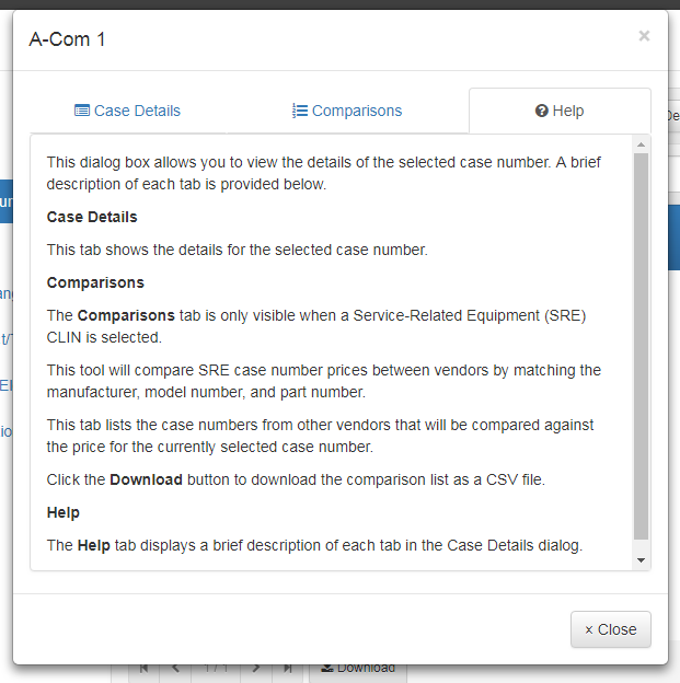 Case Details Dialog: Help Tab