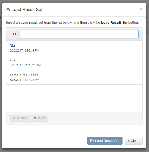 Load Result Set Dialog